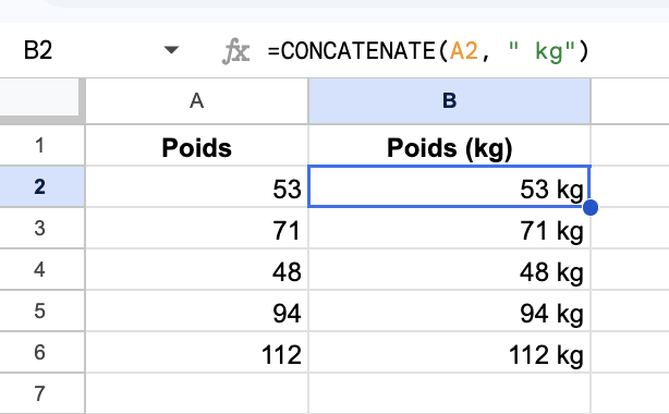 Écrivez la formule de suffixe