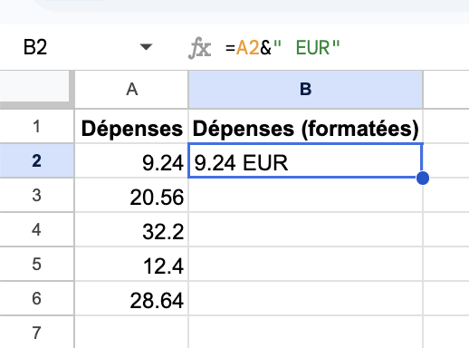 Écrivez une formule CONCATENATE