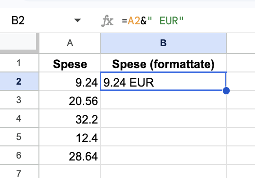 Scrivi una formula CONCATENATE